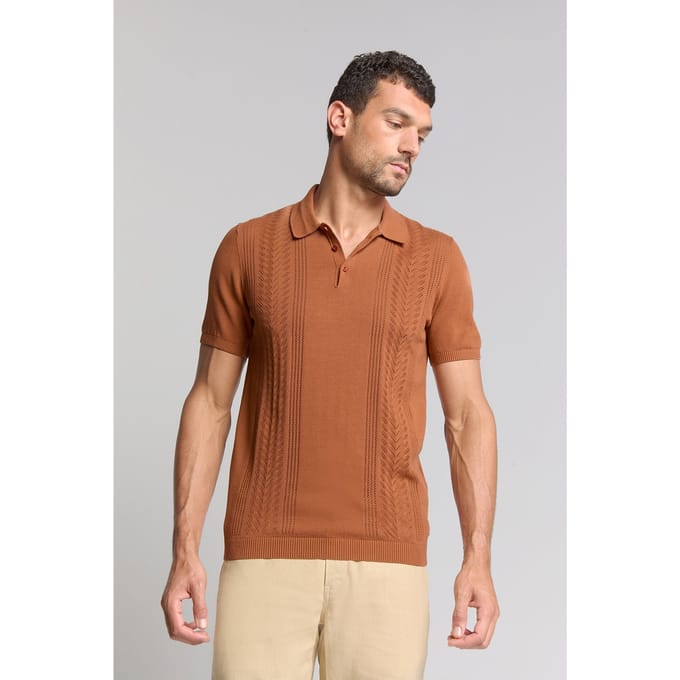 No Excess Pullover Short Sleeve Polo Solid Placed Jacquard Caramel Größe: XL | Poloshirts Outlet | Herren | Braun
