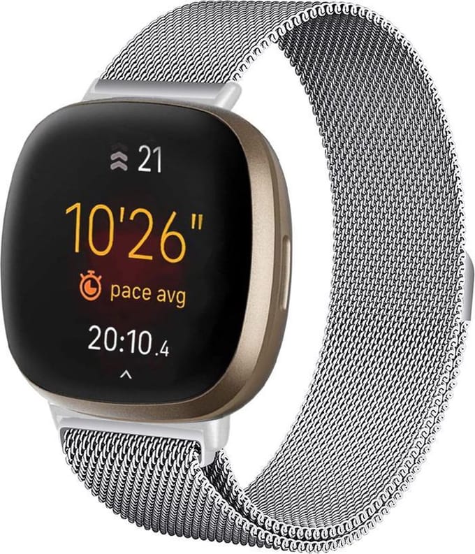 YONO Bandje geschikt voor Fitbit Versa 3 / Sense – Milanees – Zilver – Large