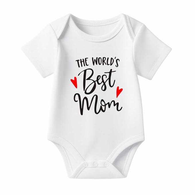 Romper met Tekst Baby – The world’s best Mom – Wit – Korte mouw – Maat 62/68