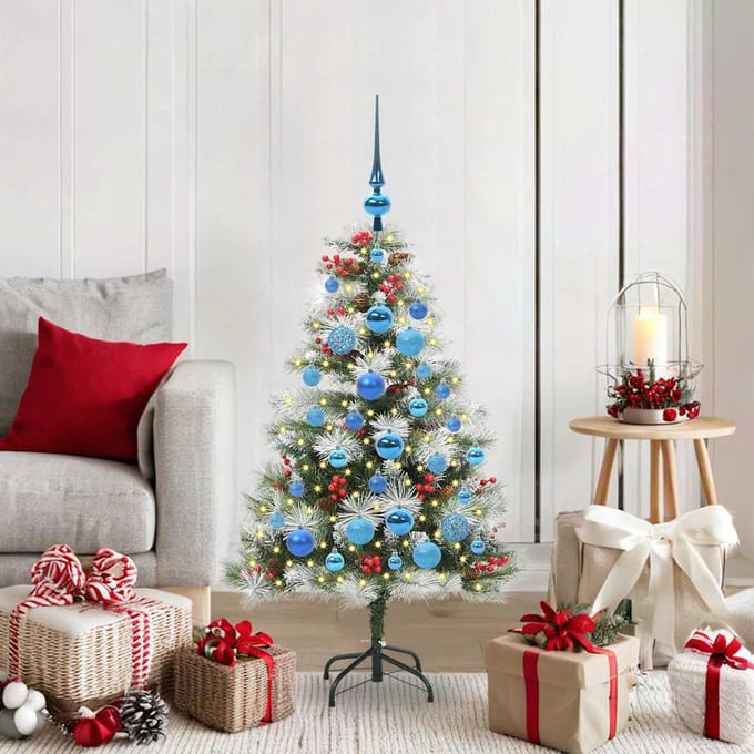 vidaXL - Kunstkerstboom - Groen - en - wit - 120 - cm - PVC - en - Metaal - en - Plastic