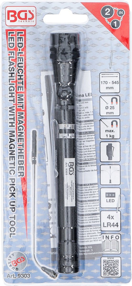 BGS Uittrekbare LED lamp met magneethulp 2-in-1
