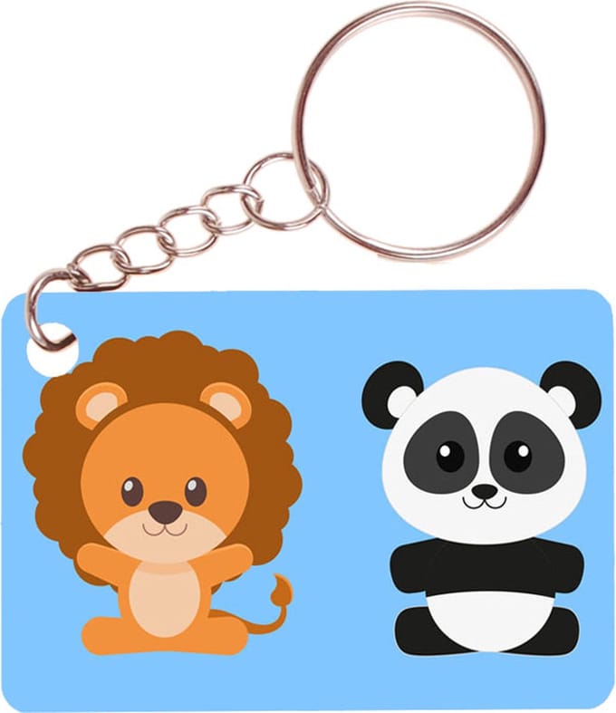 Sleutelhanger 6x4cm - Leeuw - Panda - Dieren Getekend