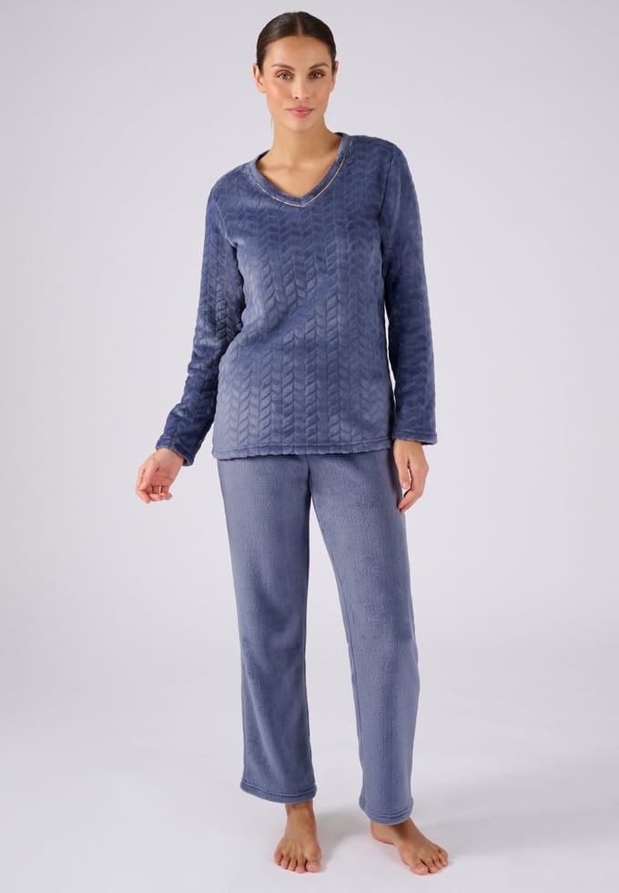 Damart - Thermolactyl pyjama van getextureerd breisel - Dames - Blauw - 38-40 (S)