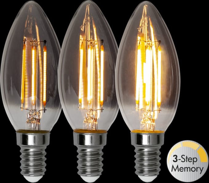 3 standen - Kaarslamp - E14 - 2.9W - Super Warm Wit - 2200K - Dimbaar