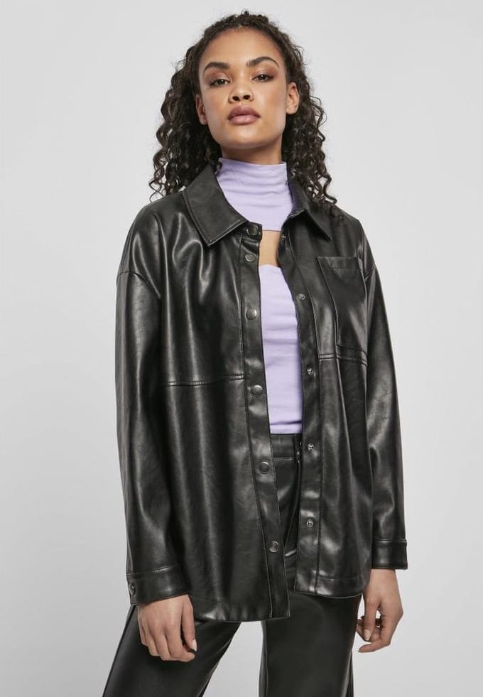 Urban Classics - Faux Leather Blouse - M - Zwart