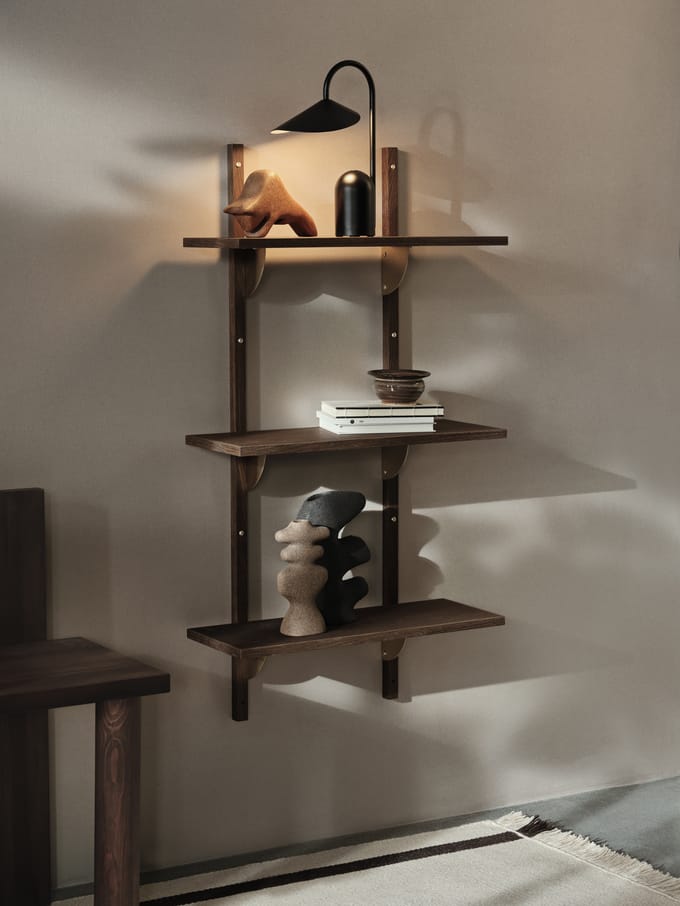 Ferm Living Sector Wandrek - gerookt eiken - Messing - 3 Wandplanken - smal