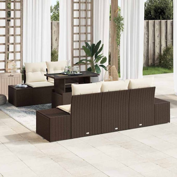 vidaXL Bankstel 6 st Bruin en Crème poly rattan