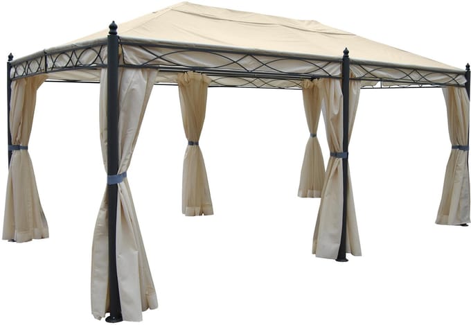 Pergola Cadiz, paviljoen, stevig 7cm frame 5x3m ~ crème met zijwand + muggengaas