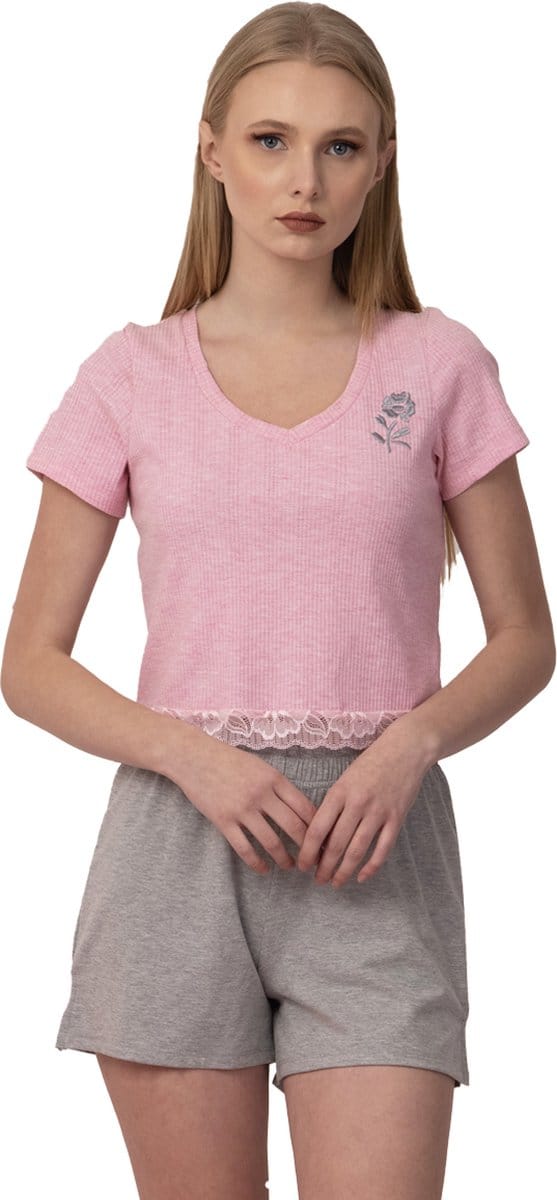 VANILLA - Flower dames pyjama - Pyjamasets - Egyptisch katoen - PJ8916 - Roze - XS