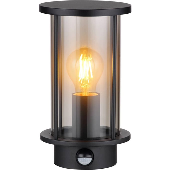 Globo Buitenwandlamp Gracey, sensor, zwart, IP54, E27