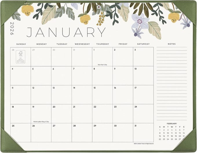 Grote Bureaukalender en Onderlegger 2025-2026 met Bloemendesign