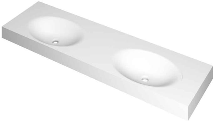 INK Smooth Wastafel Polystone Dubbel Zonder Kraangaten - 1600x450x90 mm - Mat Wit