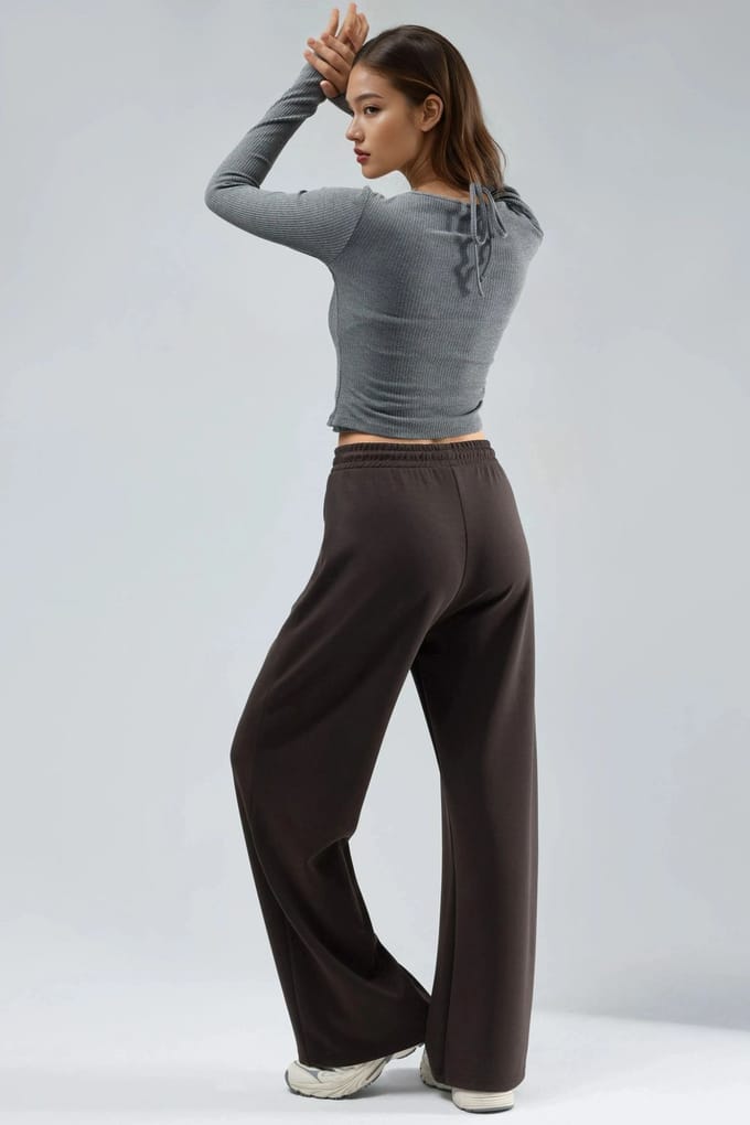 Midi taille wijde pijpen modal broek