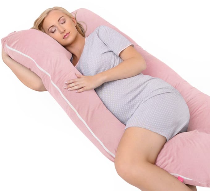 BabyUniverse - Zwangerschapskussen Type U - Welur - Roze - Ondersteuning Hoofd en Rug