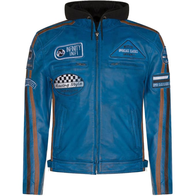 Leren heren bikerjack met capuchon, Detroit
