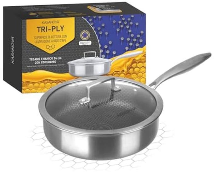 Braadpan 24 cm met antiaanbaklaag en glazen deksel