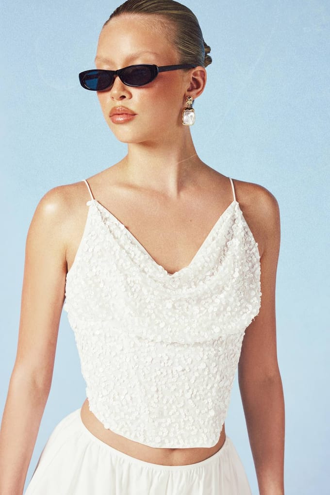boohoo Dames Gekraald Pailletten Corset Top Met Baleinen | Wit | Maat: 40