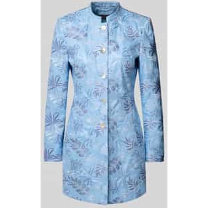 slim fit longblazer van linnen met staande kraag