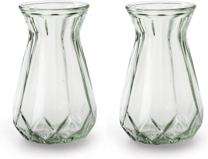 Jodeco Bloemenvaas - 2x stuks - Stijlvol model - helder/transparant glas - H15 x D10 cm