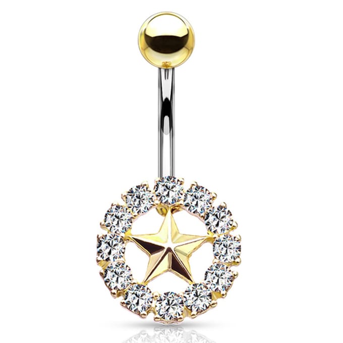 Navelpiercing Star With Crystal rounds - goud - LMPiercings