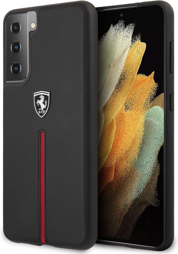 Ferrari Off Track Leather Nylon Stripe Case for Samsung Galaxy S21+ - Black