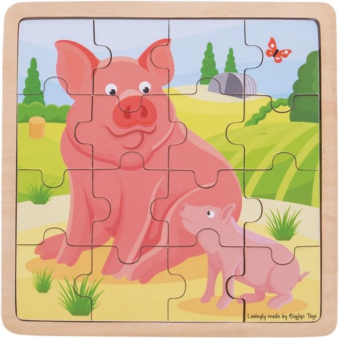Houten Puzzel Moeder en Biggetjes - Stevige Stukken voor Peuters (2+ jaar)