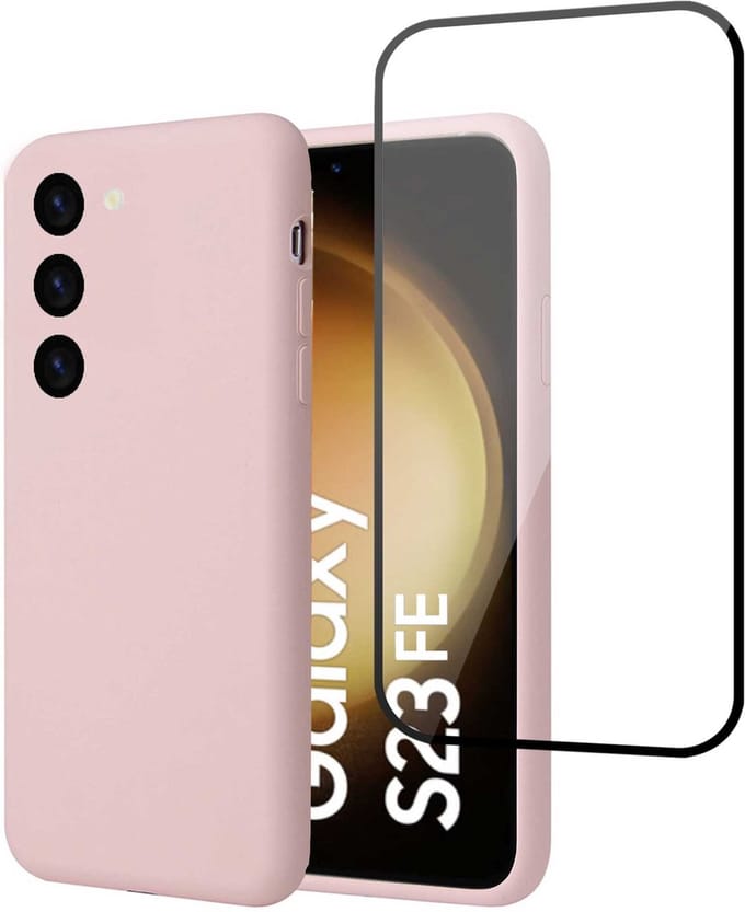 Hoesje + Screenprotector geschikt voor Samsung Galaxy S23 FE – Full Screen Tempered Glass - Liquid Back Case Cover Rose