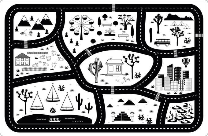 Vinyl | Speelkleed vinyl | stad zwart/wit | 170x170 cm
