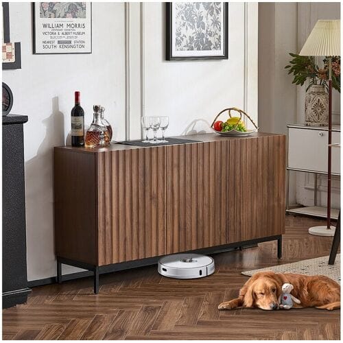 Merax Dressoir met 3 deuren - 150 x 40 x 80 cm - MDF hout - Verstelbare planken - 3D golvend design - Bruin