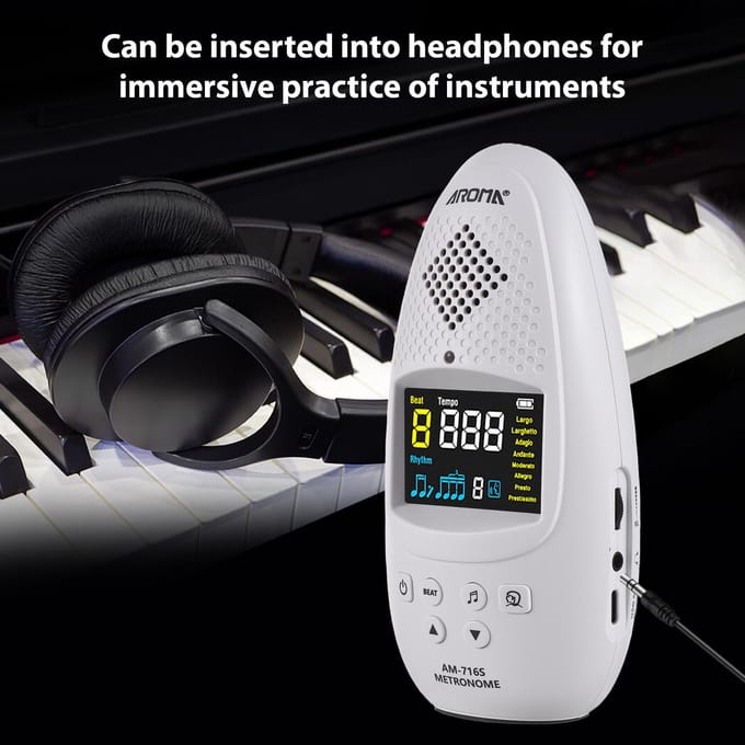 MÉTRONOME ÉLECTRONIQUE AROMA Léger Rechargeable Écran Couleur Métronome Vocal pour Mini Piano blanc