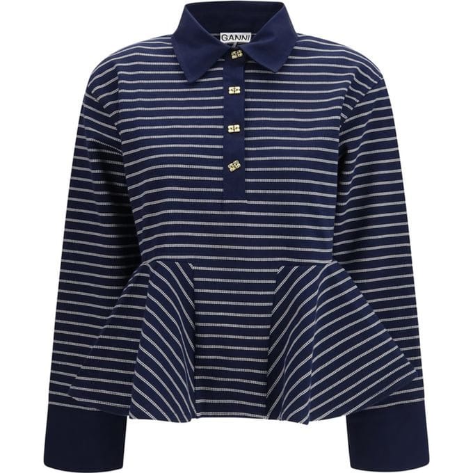 Ganni Blauwe Katoenen Polo Shirt