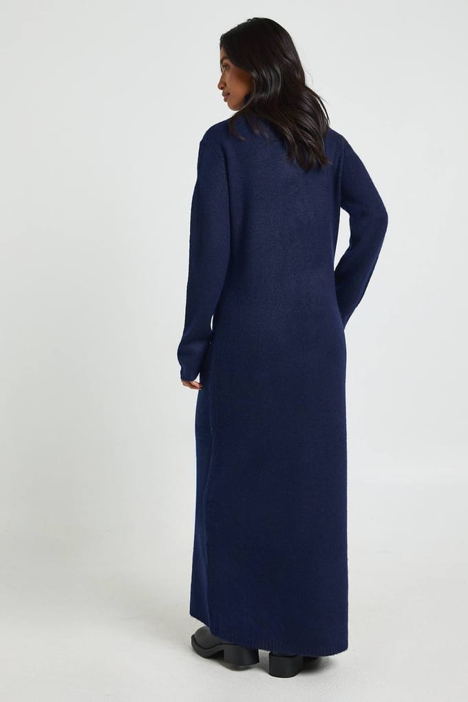 boohoo Dames Petite Super Soft Hoge Hals Gebreide Maxi Jurk | Marineblauw | Maat: Medium
