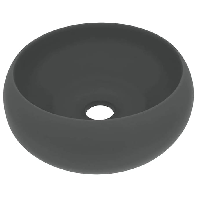 vidaXL - Wastafel - rond - 40x15 - cm - keramiek - mat - donkergrijs