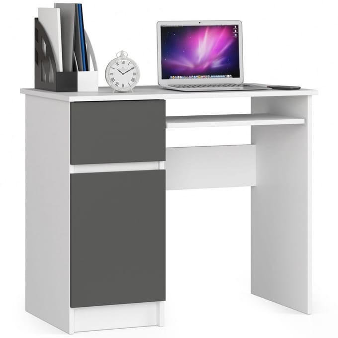 Bureau Links PIKSEL / Computerbureau / Computer Tafel / Bureautafel Rechts / Wit - Grafietgrijs / 90 x 77 x 50 cm
