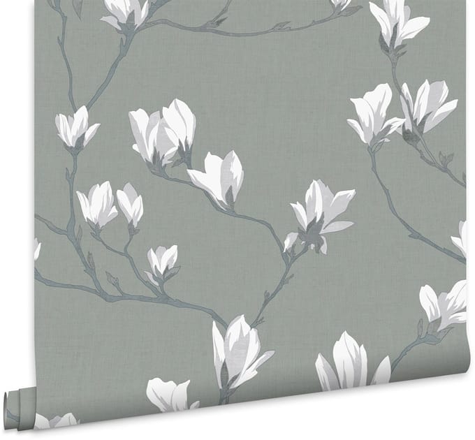 Laura Ashley Magnolia Grove Behang - Bloemen - 10mx52cm - Grijs