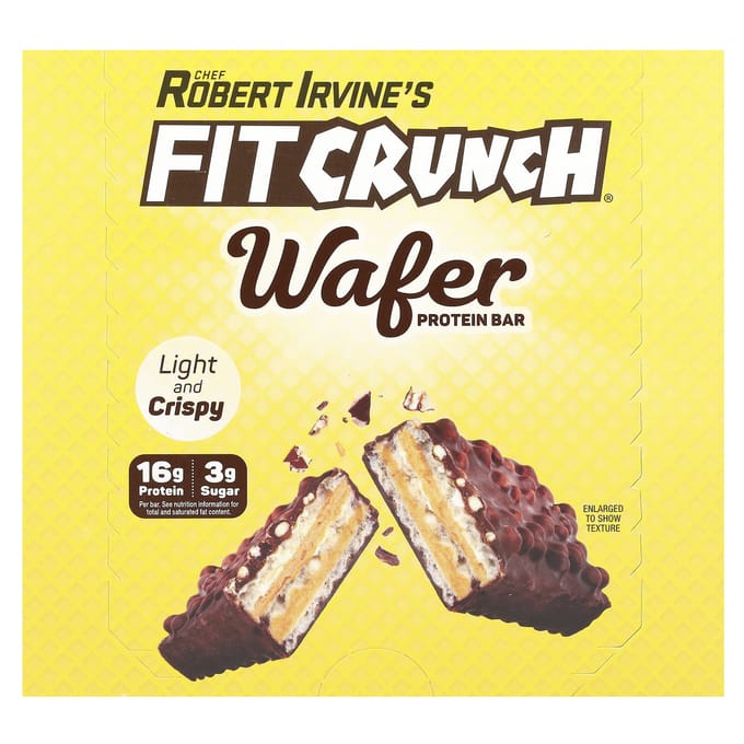 FITCRUNCH, barre protéinée gaufrette, beurre de cacahuète chocolat, 9 barres, 45 g (1.59 oz) chaque