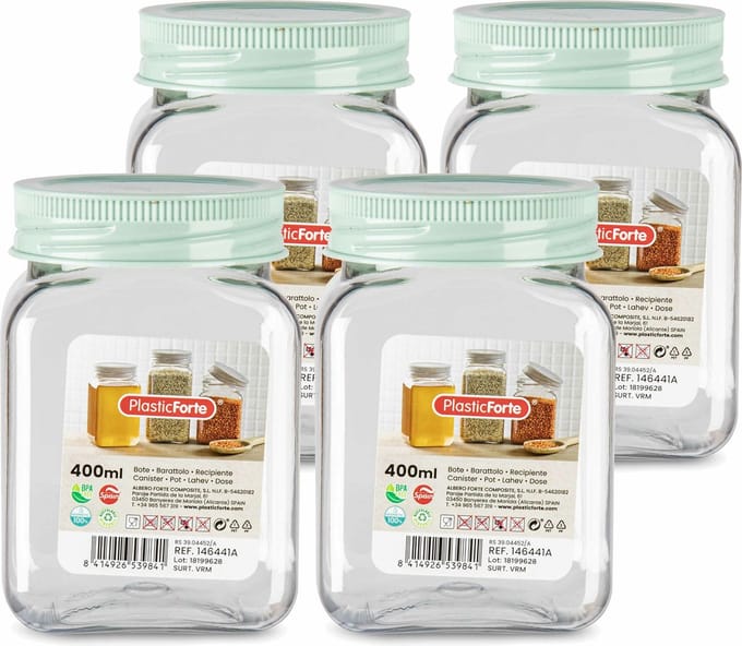 PlasticForte Voorraadpot/bewaarpot - 4x - 400 ml - kunststof - mint groen - B7 x H11 cm