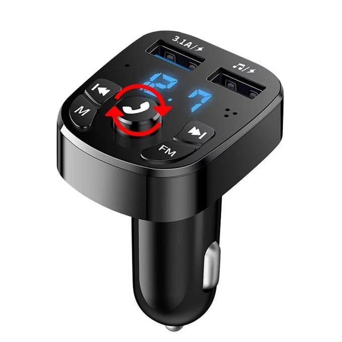 Autolader Bluetooth 5.0 FM-zender Dubbele USB-snellader Handsfree AUX Audio MP3-speler Autokit gray
