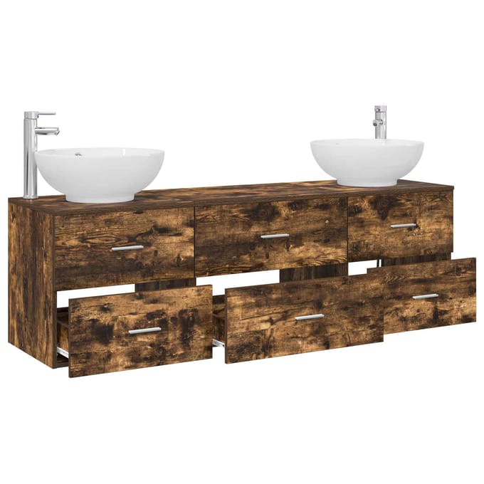 vidaXL - Badkamermeubel - Set - 3 - st - Gerookt - eiken - 49,5 - x - 44,5 - x - 65 - cm