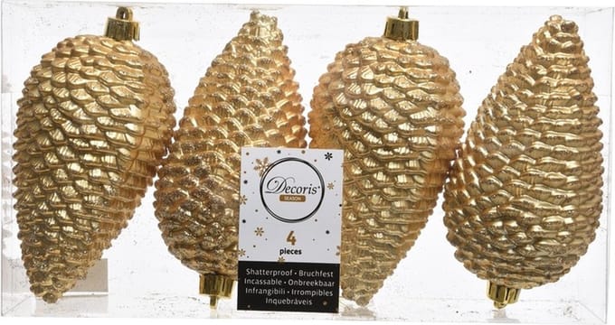 Gouden kerstversiering dennenappels kunststof 12 cm - kerstballen