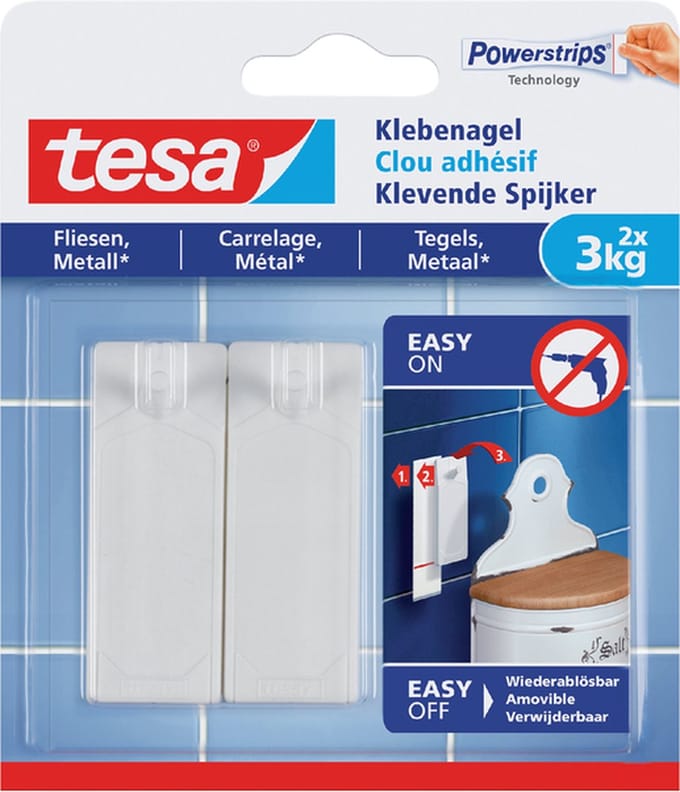 Klevende Spijker tesa® tegels & metaal 3kg wit 2 stuks