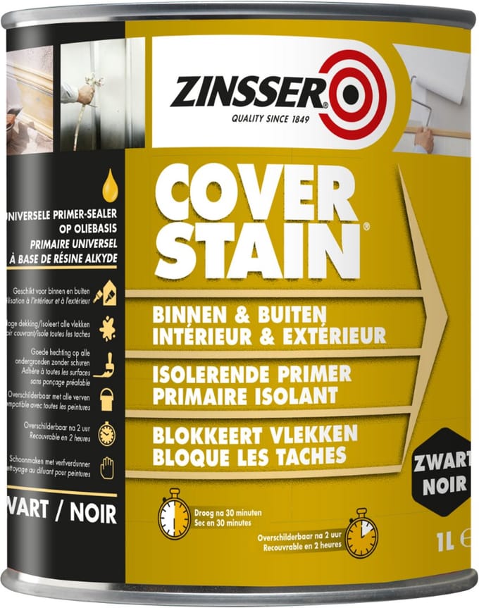 Zinsser Coverstain Zwart 1 liter - Hechtprimer & Houtsealer