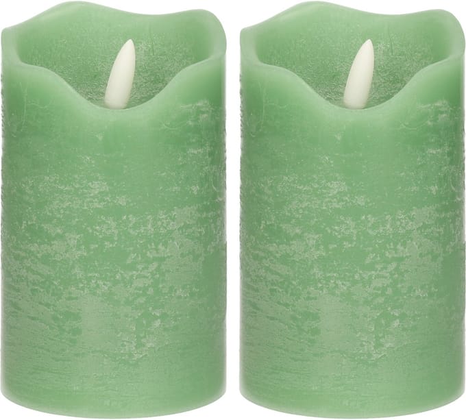 Stern Fabrik LED kaars/stompkaars - 2x - mintgroen - D7,5 x H12,5 cm - timer - 3D vlam