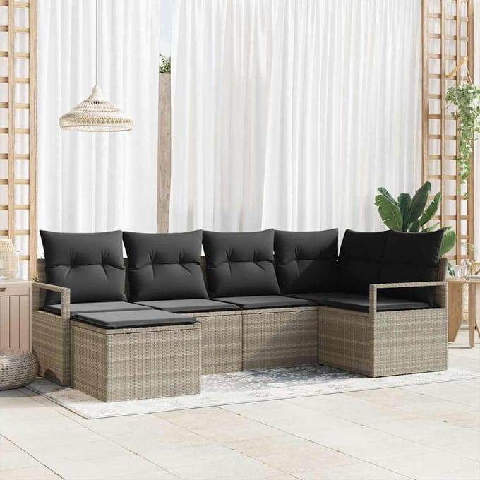 vidaXL Bankstel 6 st Lichtgrijs poly rattan