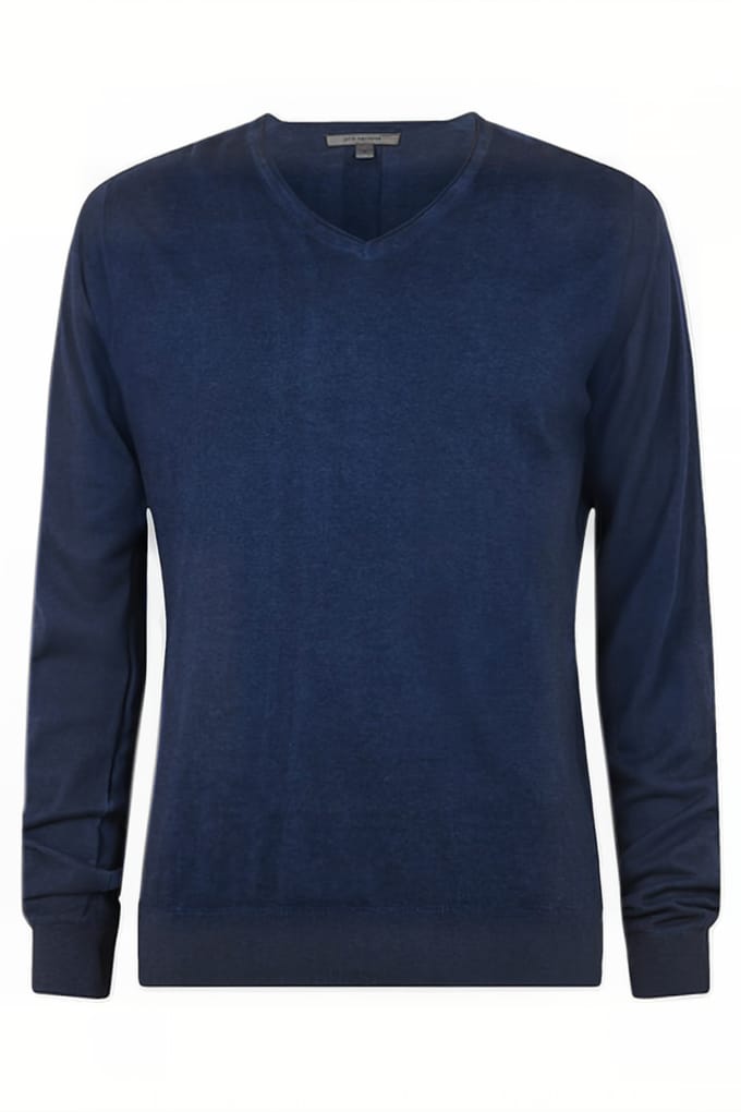 John Varvatos Drew Ls Silk Blend Magic Wash Vee Dark Navy Größe: S | Pullover Outlet | Herren | Blau