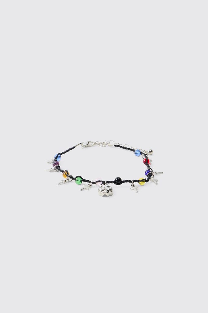 Edelsteen en Doodskop Kruis Nepparelen Armband | Pearl