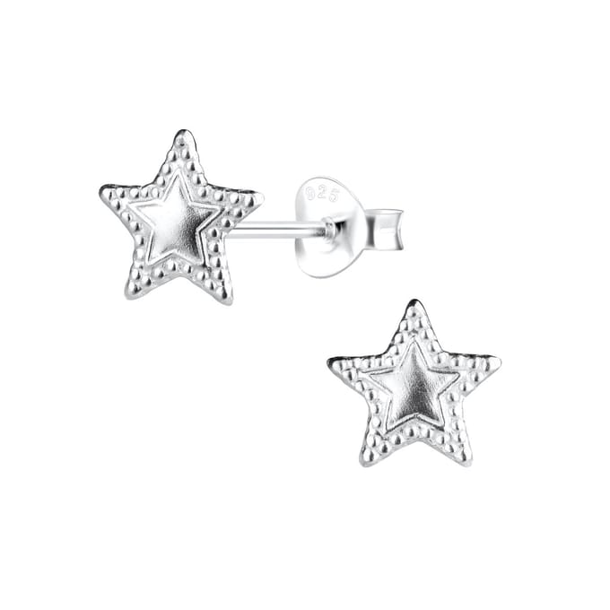 Joy|S - Zilveren ster oorbellen - bewerkte rand - 8 mm