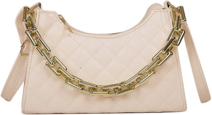 Elegante eco-leren schoudertas met ketting - Creme