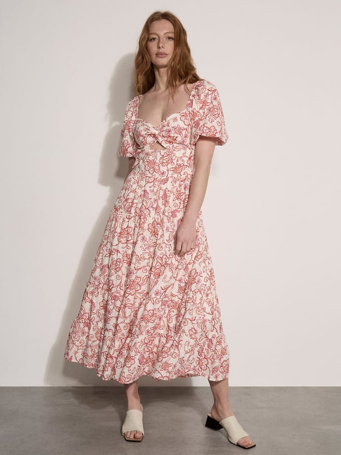 Maxi-jurk van katoen met bloemenprint en borduursels