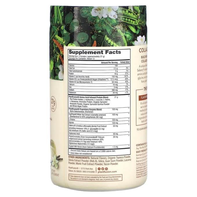 PlantFusion, Constructeur de Collagène Végétal Complet, Crème Vanille, 11,43 oz (324 g)